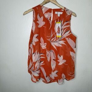 New Cristina B Cherry Tomato Orange/red Tank Top Leaf Floral Women's Small